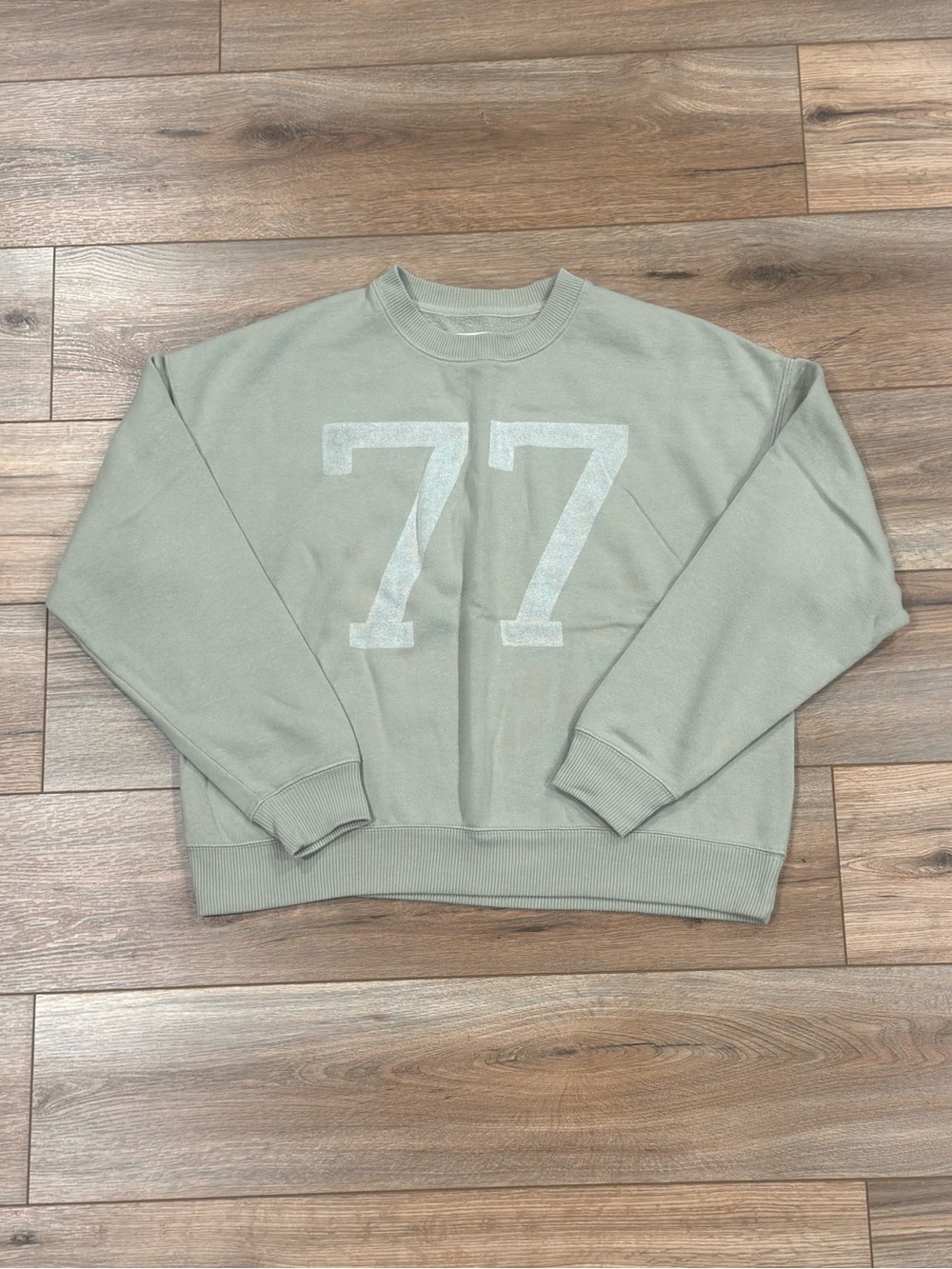 AMERICAN EAGLE Casual Pale Green Sporty #77 Crewneck Sweatshirt | Size Small